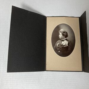 Antique 1800s CDV C.E. Orr Photo Card Lady Modest Dress Lace Collar Bow Brooch